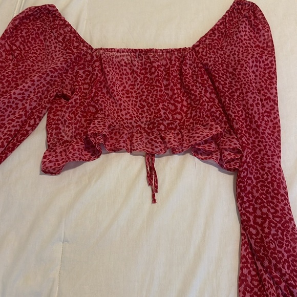NWOT Topshop Red/Pink Leopard Prairie Cropped Blouse Size US 10 - Picture 7 of 8